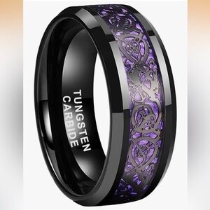 Men's Black Tugsten Ring- BlackFiver Celtic Dragon Inlay Purple Ring